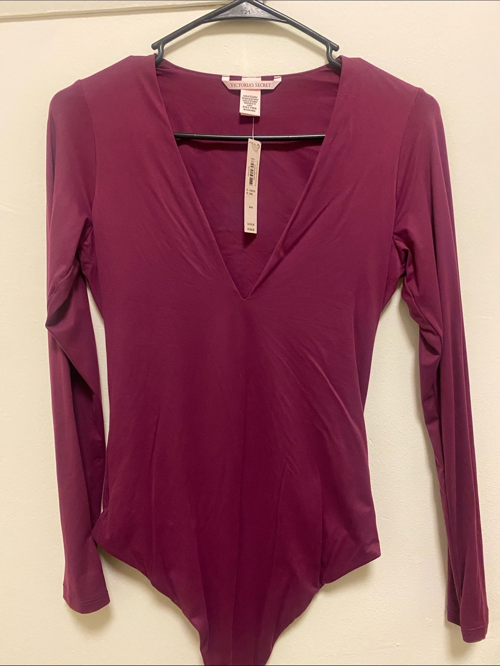 Victoria's Secret Deep Plum V‑Neck Long Sleeve Bodysuit